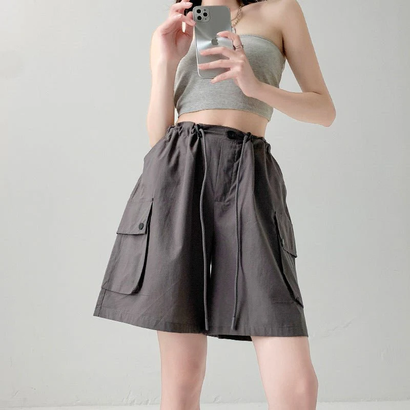 Pure cotton washed shorts women's summer new loose straight overalls casual spice wide-leg sports five-point medium pants - Image 9