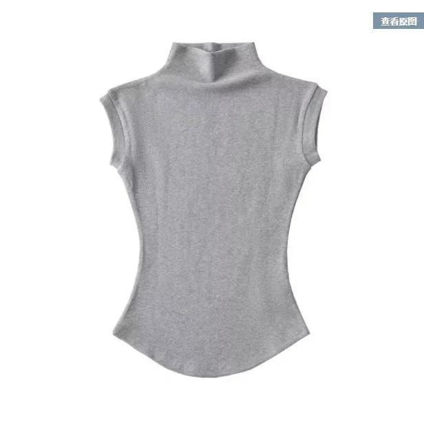 Pure desire style small high collar white short-sleeved T-shirt female summer cami top - Image 8