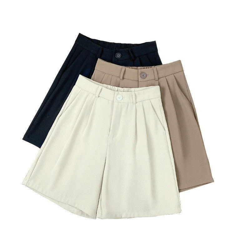 [Quality hemming] Suit shorts women's summer wear loose high waist wide leg pants straight casual five-point pants - Image 5