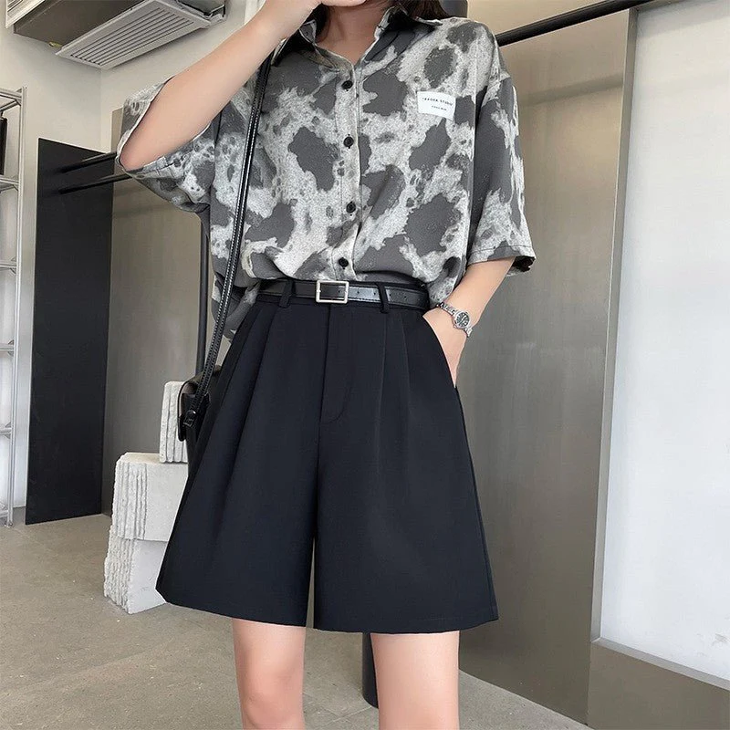 [Quality hemming] Suit shorts women's summer wear loose high waist wide leg pants straight casual five-point pants - Image 7