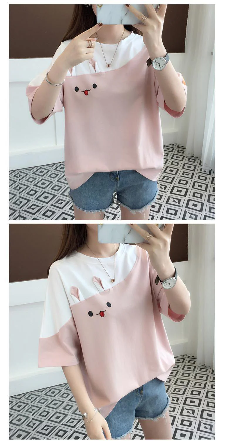 Rabbit Korean version color matching T-shirt - Image 10