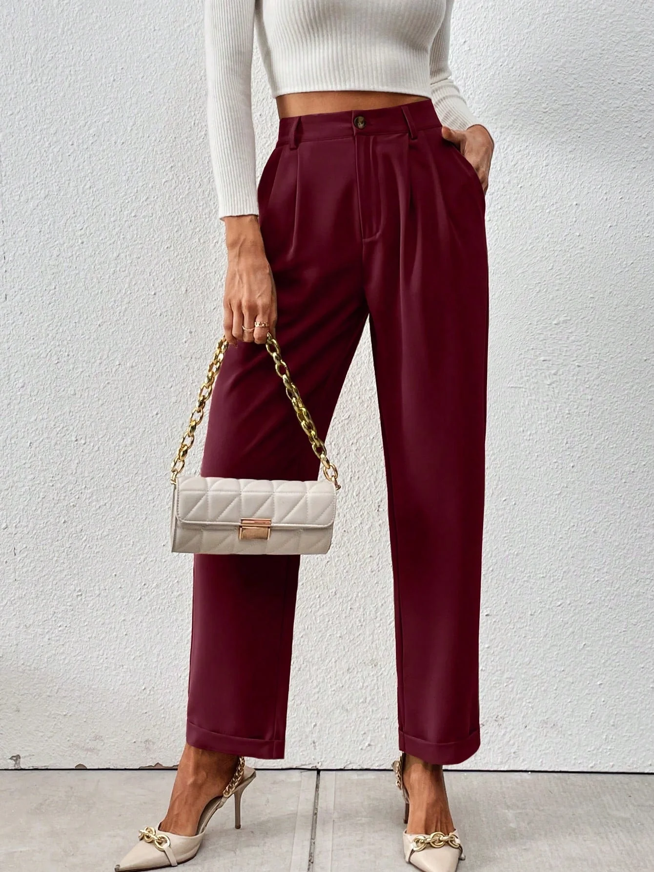 Raffinéa High Waist Plicated Detail Suit Pants - Image 3