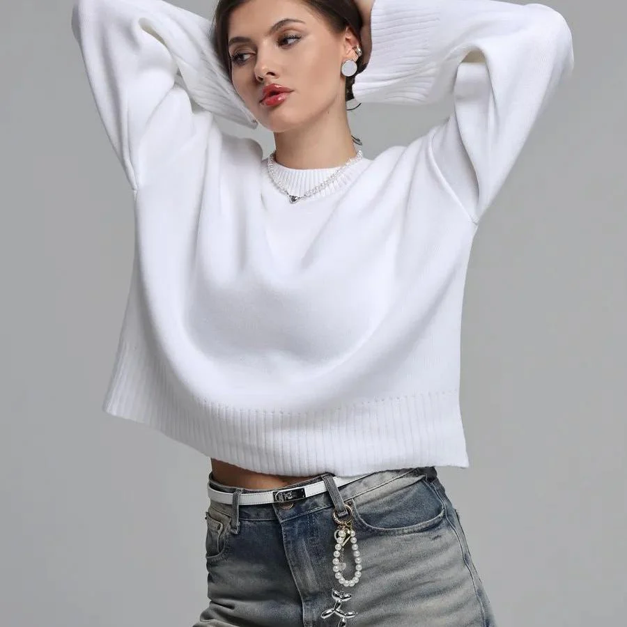 Refined Minimal | High Collar Loose Knit Sweater Imitation Wool