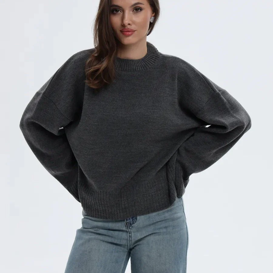 Refined Minimal | High Collar Loose Knit Sweater Imitation Wool - Image 3