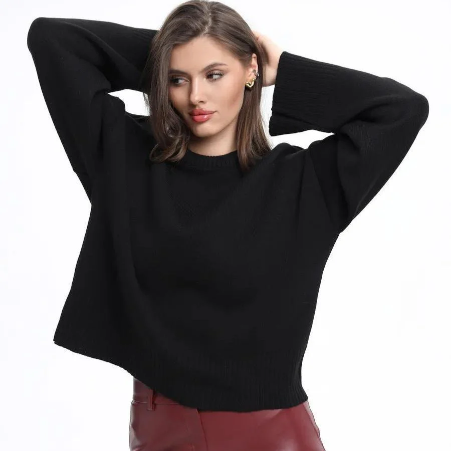 Refined Minimal | High Collar Loose Knit Sweater Imitation Wool - Image 4