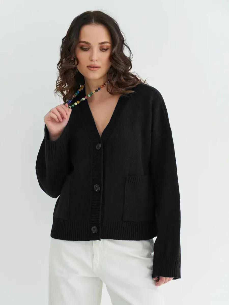 Refined V-Neck | Loose Knitted Cardigan Jacket Acrylic Blend - Image 9