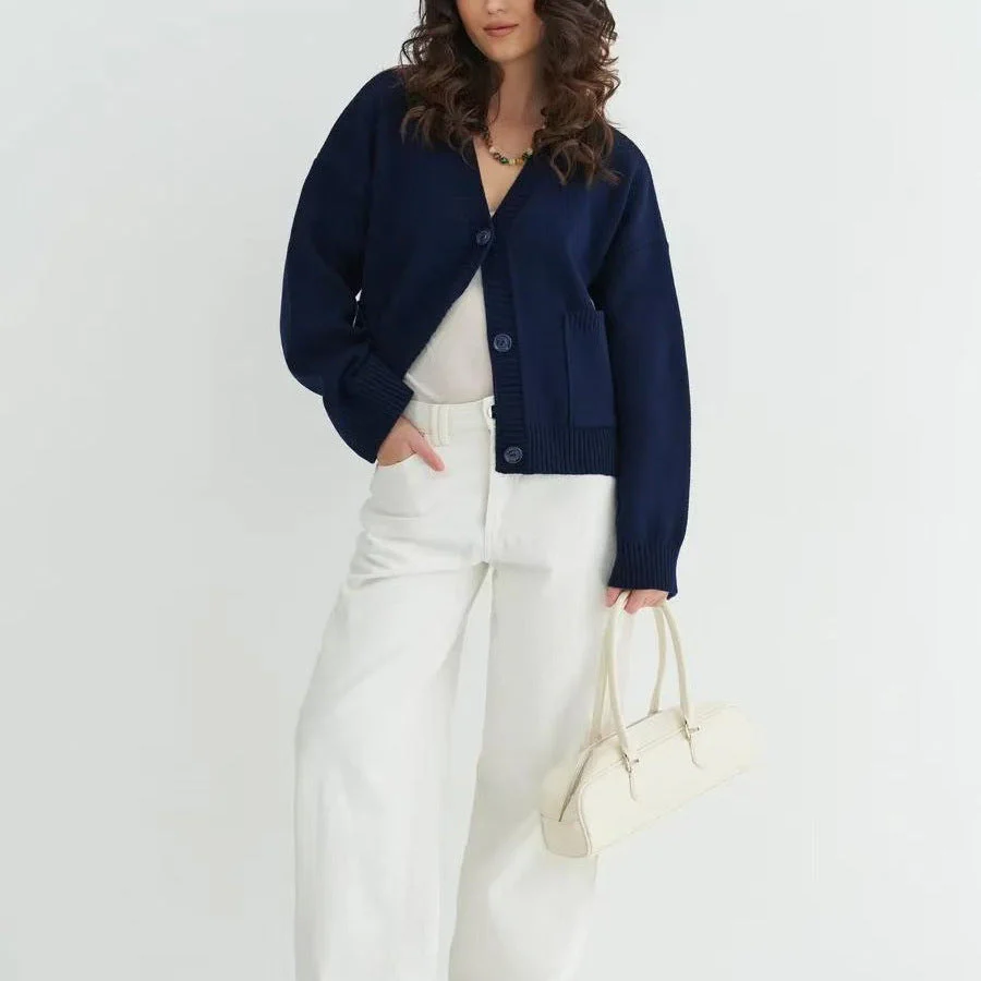 Refined V-Neck | Loose Knitted Cardigan Jacket Acrylic Blend FD - Image 4