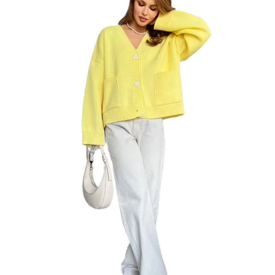 Refined V-Neck | Loose Knitted Cardigan Jacket Acrylic Blend FD - Image 5