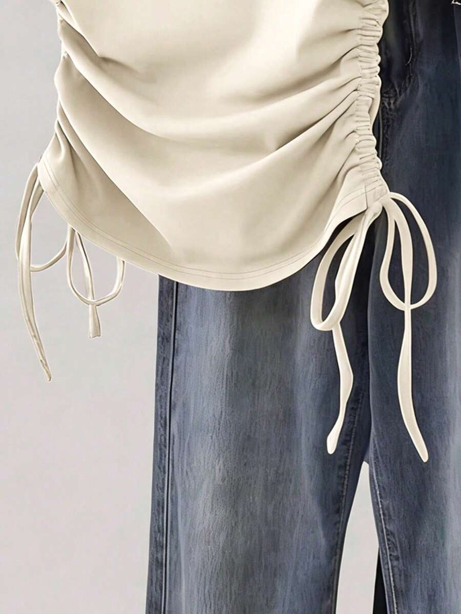 Women's Solid Color Pleated Casual Versatile Daily Wear Short Sleeve T-Shirt - Image 28