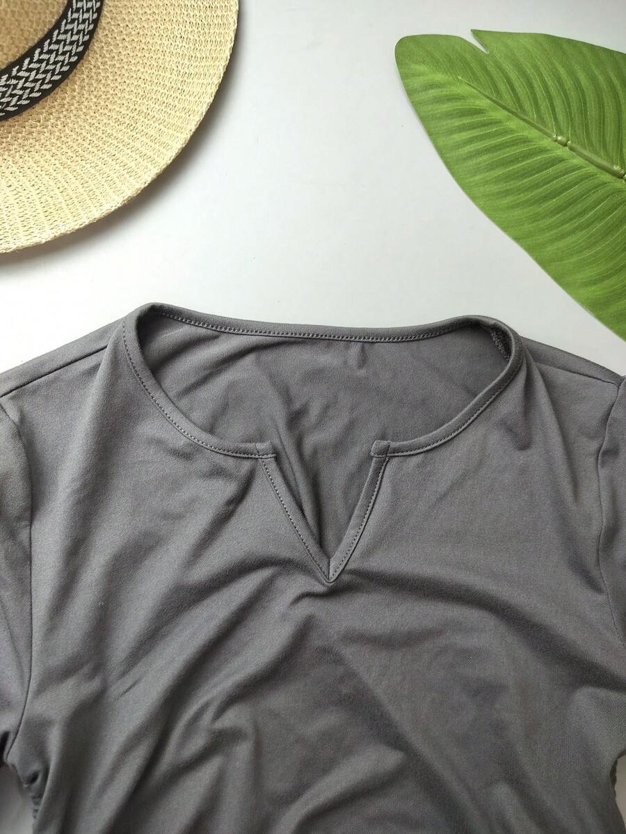 Women's Solid Color Pleated Casual Versatile Daily Wear Short Sleeve T-Shirt - Image 5