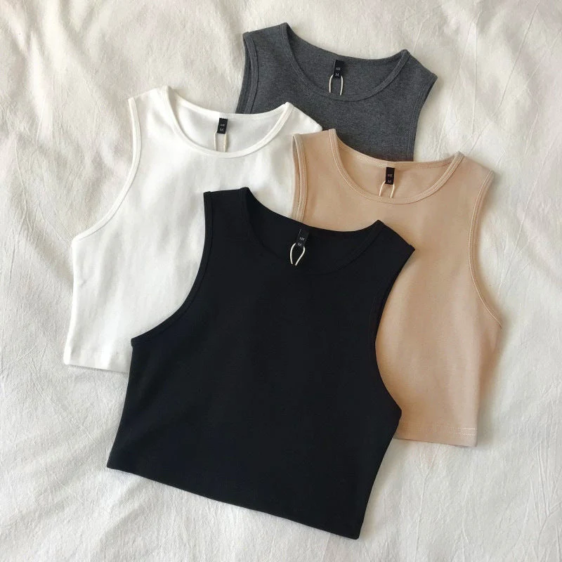 Retro AA style! Cotton high waist slim elastic slim fit short navel-exposing vest sleeveless bottoming female summer versatile
