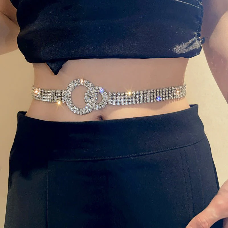 Retro fashion rhinestone waist chain double ring diamond chain belt - Image 2