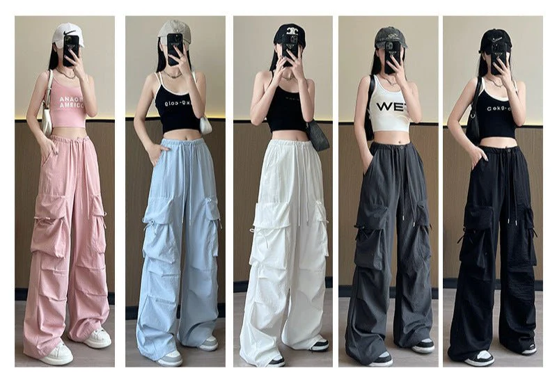 Retro overalls women's summer thin 2025 new thin casual American wide-leg pants high-waisted women's sweatpants - Image 2