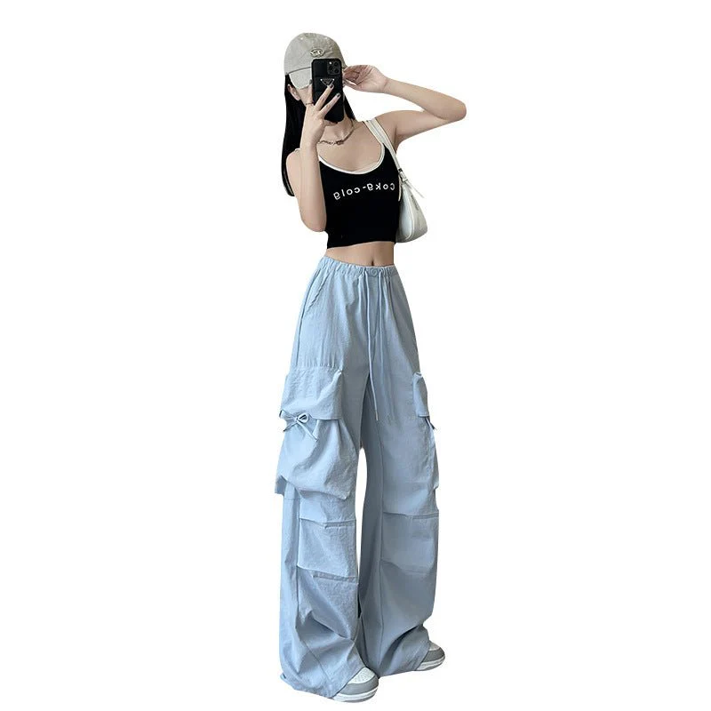 Retro overalls women's summer thin 2025 new thin casual American wide-leg pants high-waisted women's sweatpants - Image 5