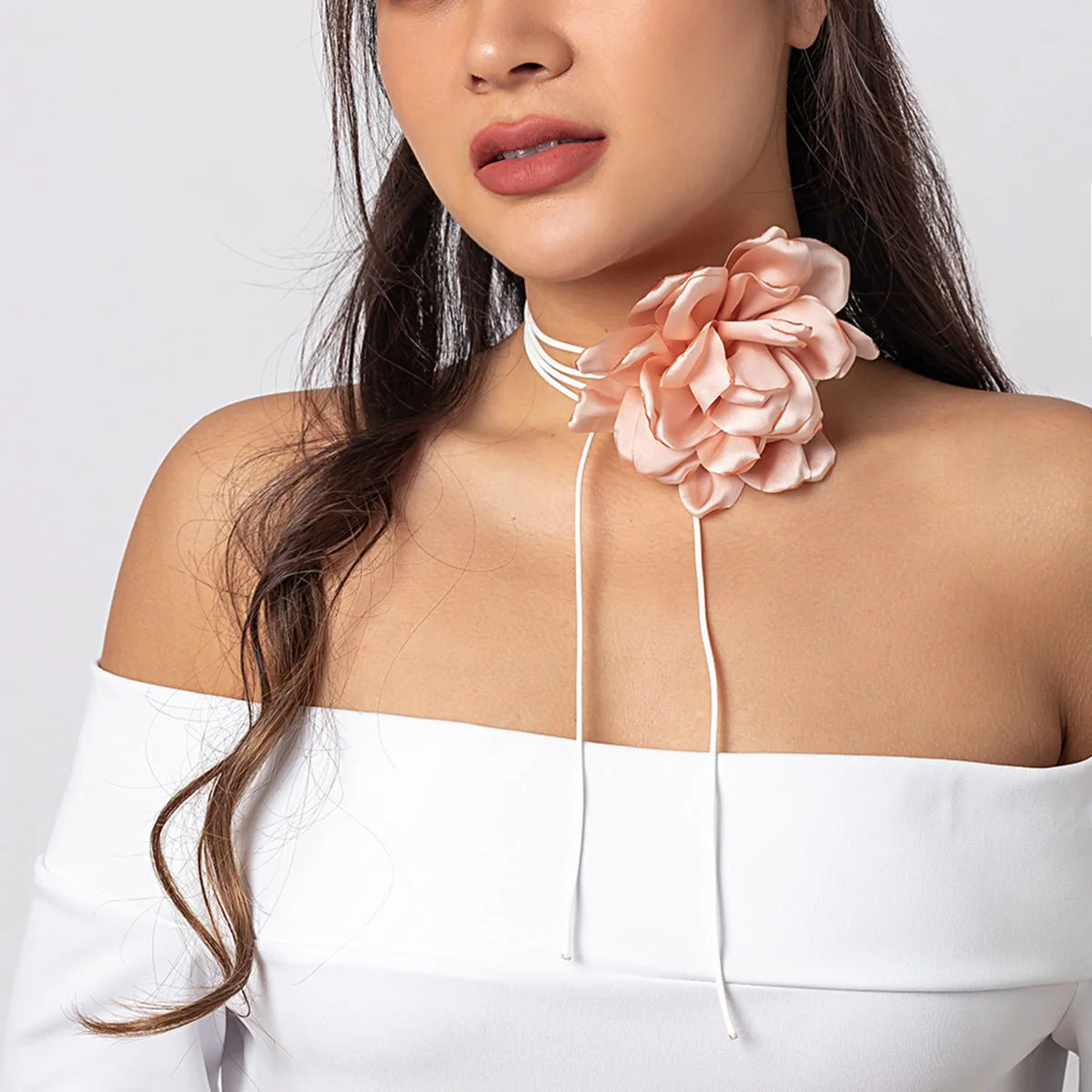 Retro pull-out choker fabric flower collar simple wax line ribbon tassel necklace (FD) - Image 2