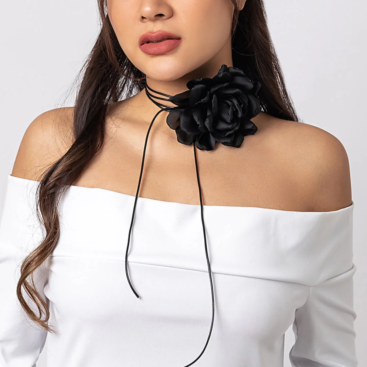 Retro pull-out choker fabric flower collar simple wax line ribbon tassel necklace (FD) - Image 3