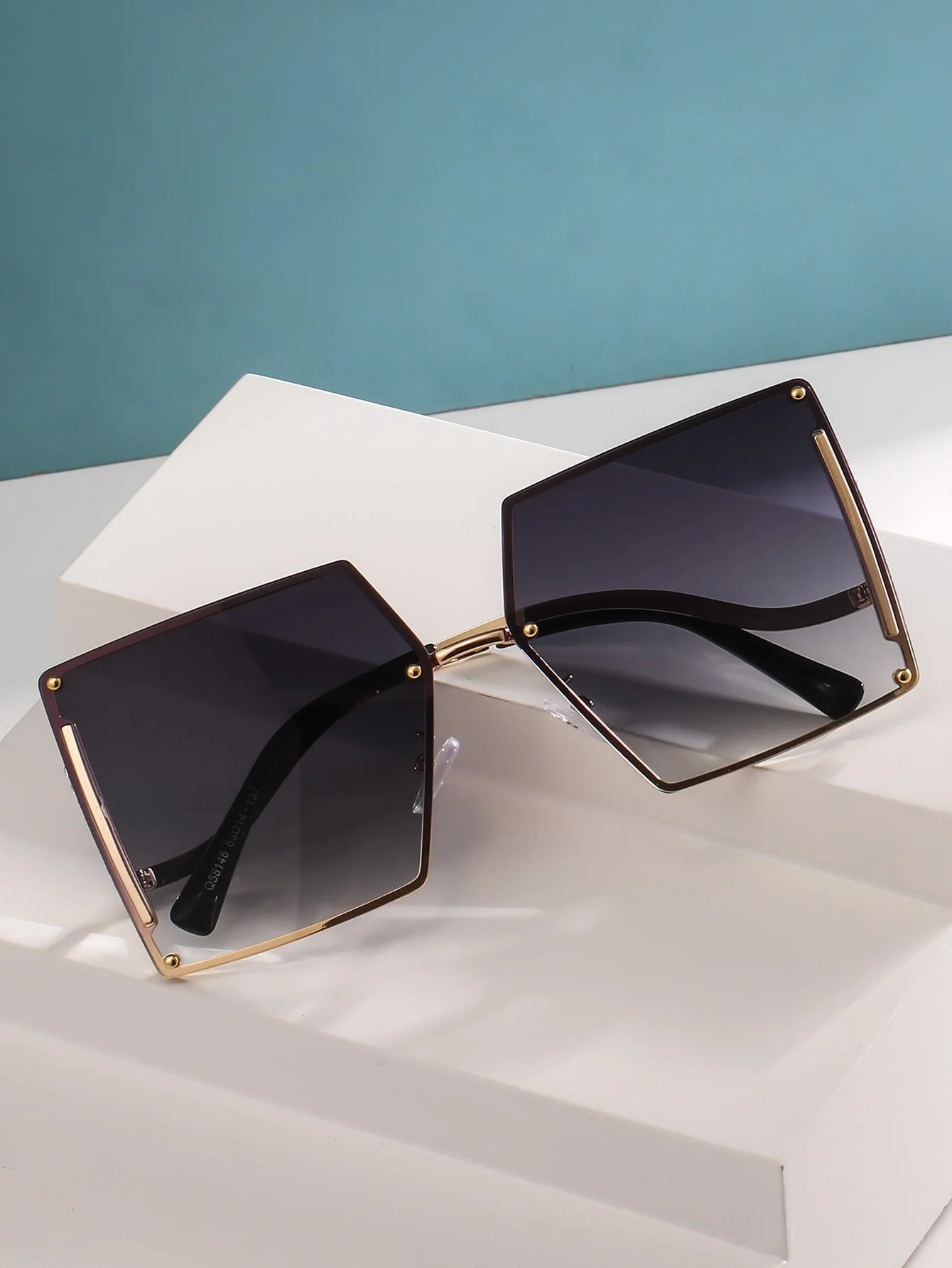 Rhinestone Decor Square Frame Oversized Fashion Glasses - Image 4