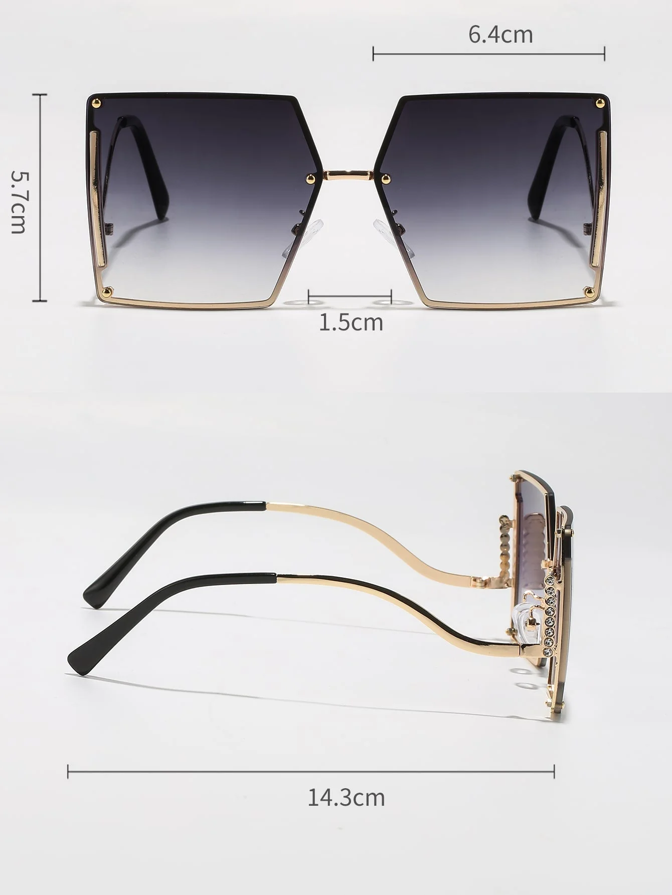 Rhinestone Decor Square Frame Oversized Fashion Glasses - Image 5
