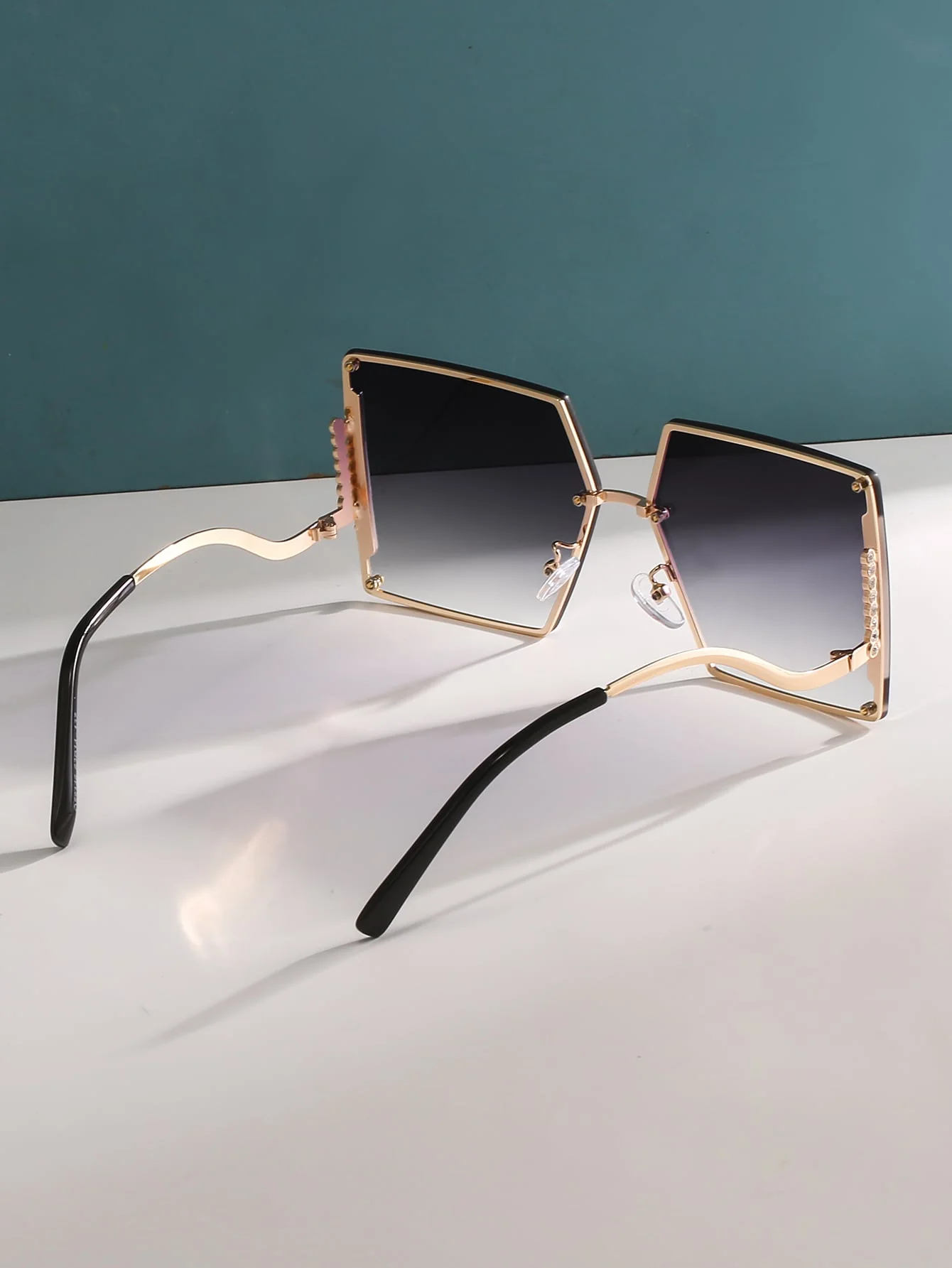Rhinestone Decor Square Frame Oversized Fashion Glasses - Image 7