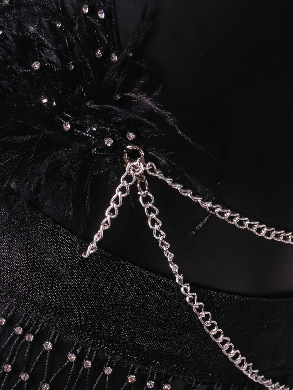 Rhinestone Net | Backless Halter Fishing Net Mini Dress Set Black - Image 13