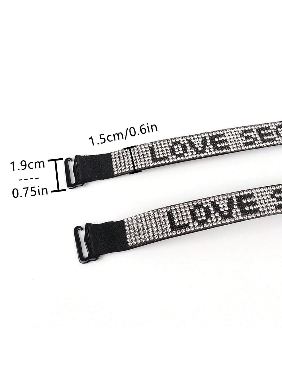 Rhinestone Secret | Black Letter Rhinestone Detachable Bra Straps Pair - Image 6