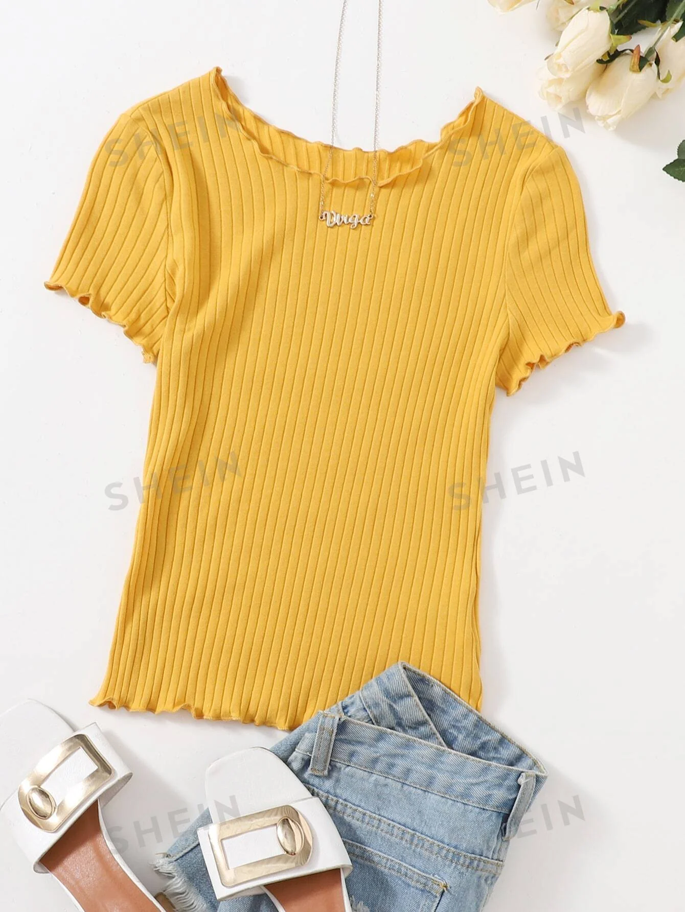 Ribbed Lettuce-Edge Form-Fitting Top - Image 2
