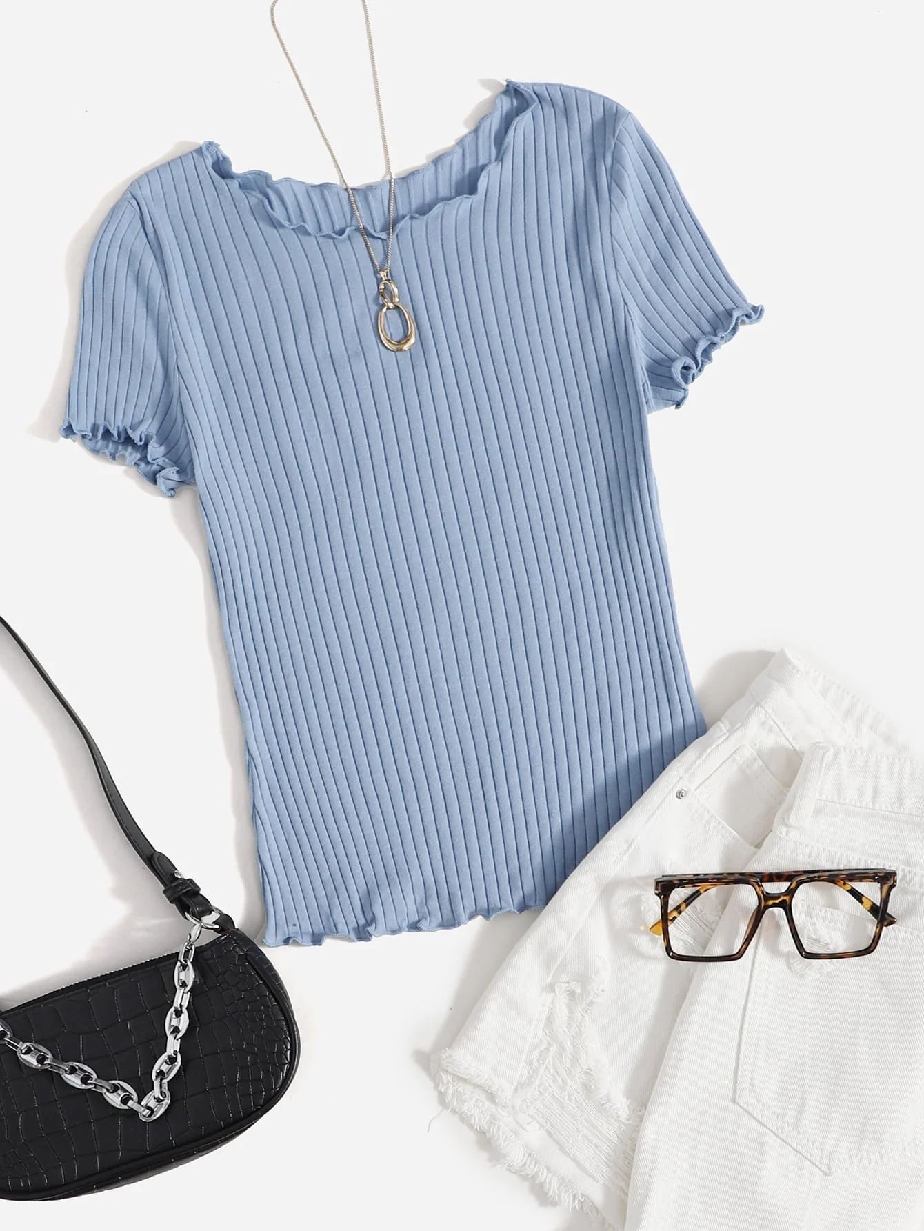 Ribbed Lettuce-Edge Form-Fitting Top - Image 22