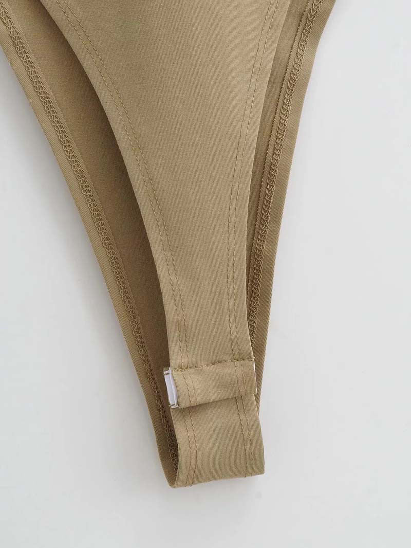Right angle shoulder pad bodysuit summer new T-shirt solid color open crotch tight bodysuit - Image 14