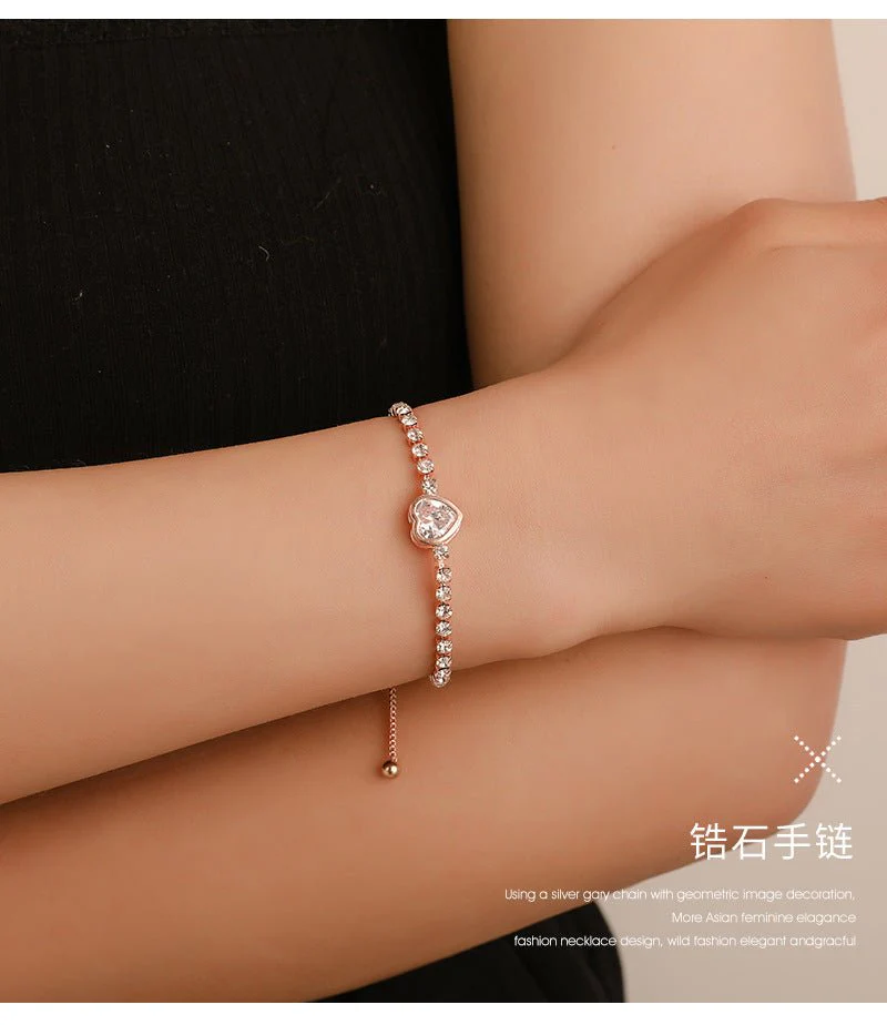 Rose gold heart zircon bracelet versatile high-end female alloy diamond ladies bracelet bracelet jewelry - Image 23