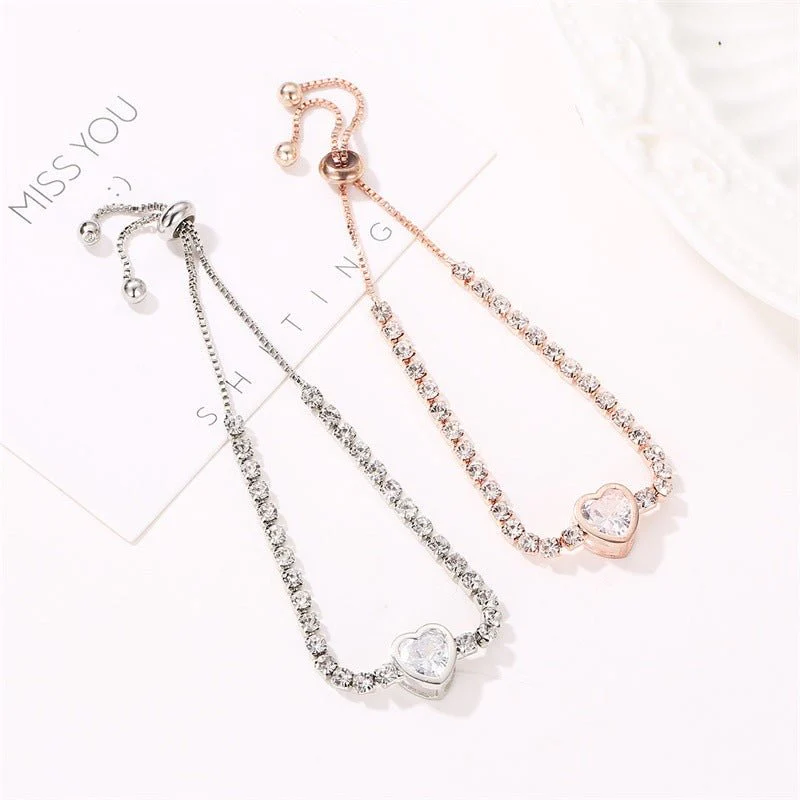 Rose gold heart zircon bracelet versatile high-end female alloy diamond ladies bracelet bracelet jewelry - Image 29