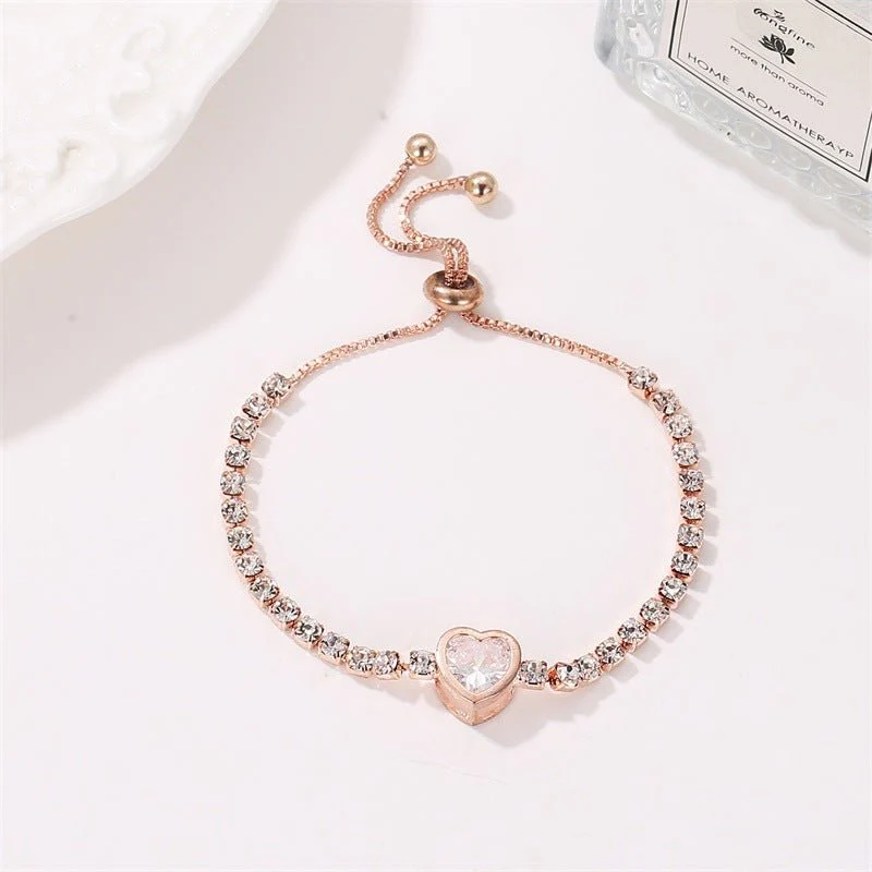 Rose gold heart zircon bracelet versatile high-end female alloy diamond ladies bracelet bracelet jewelry - Image 30