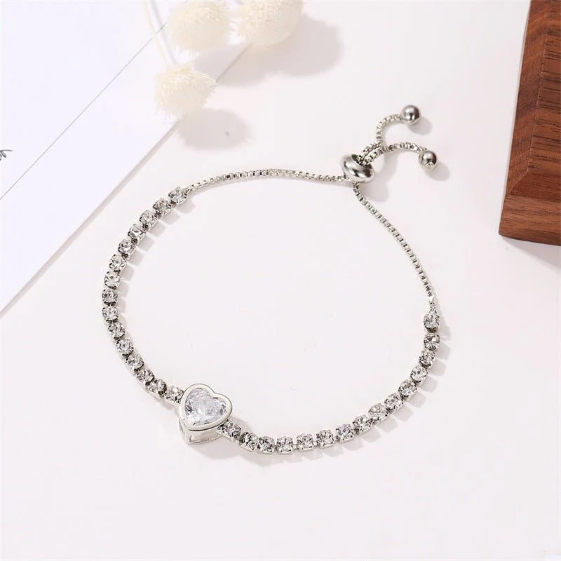 Rose gold heart zircon bracelet versatile high-end female alloy diamond ladies bracelet bracelet jewelry - Image 32