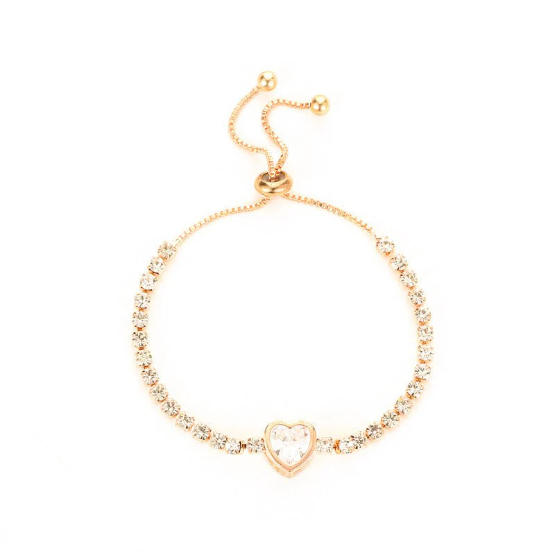 Rose gold heart zircon bracelet versatile high-end female alloy diamond ladies bracelet bracelet jewelry - Image 4