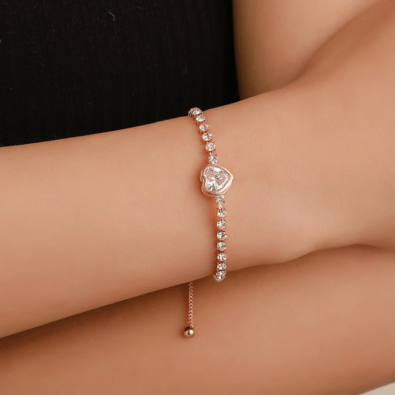 Rose gold heart zircon bracelet versatile high-end female alloy diamond ladies bracelet bracelet jewelry - Image 9