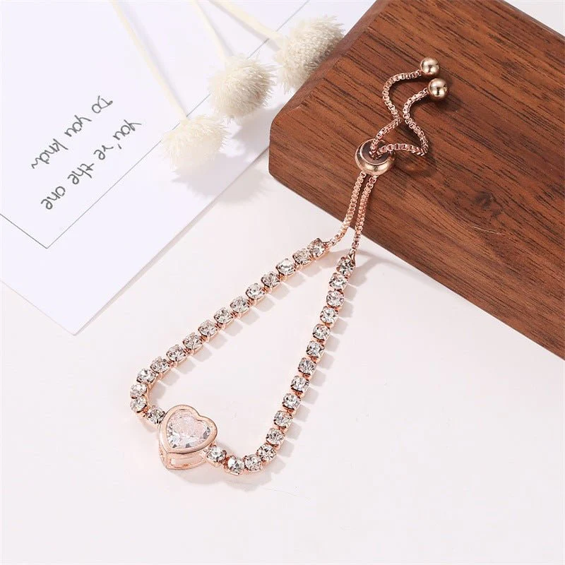 Rose gold heart zircon bracelet versatile high-end female alloy diamond ladies bracelet bracelet jewelry  FD - Image 31