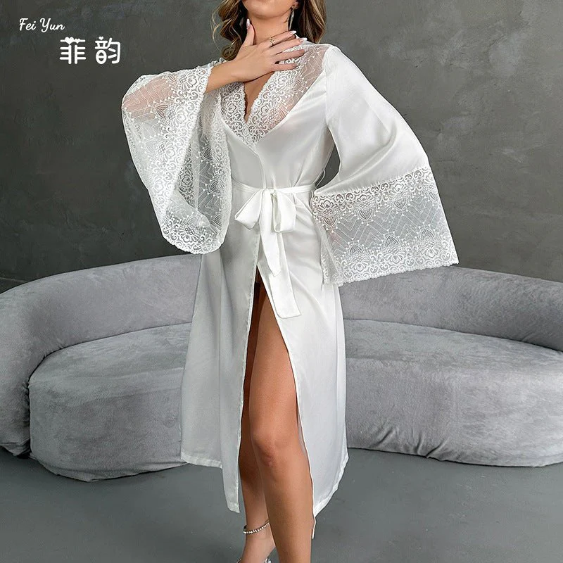 Satin Ethereal | Lace-Trimmed Light Luxury Morning Gown - Image 2