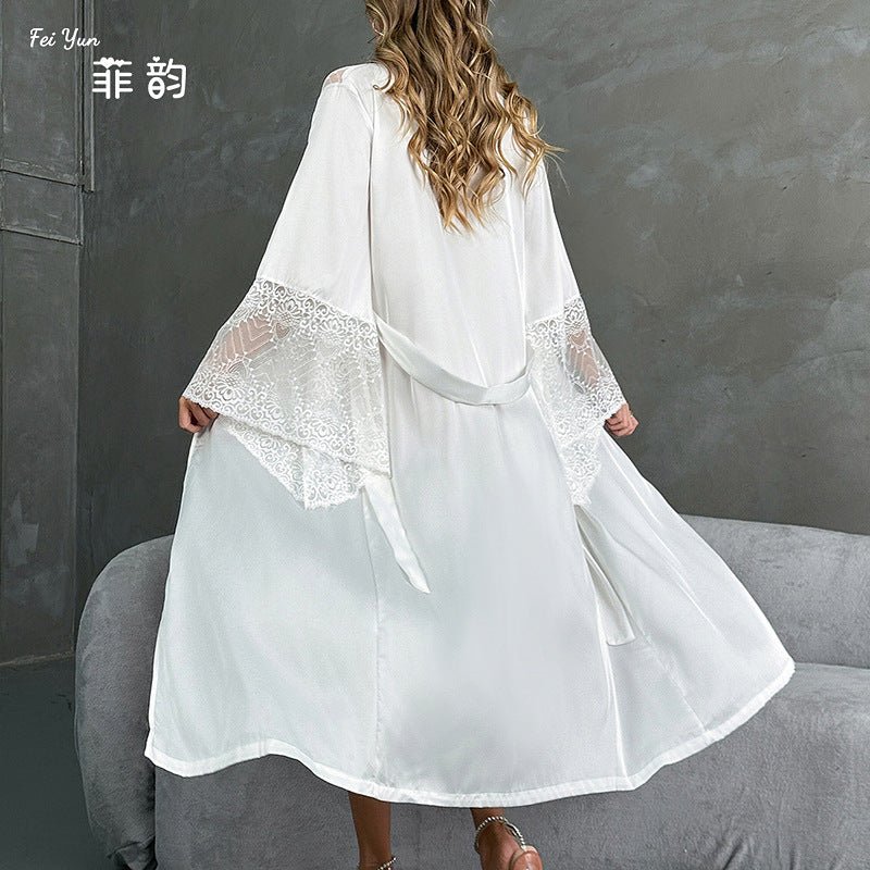 Satin Ethereal | Lace-Trimmed Light Luxury Morning Gown - Image 3