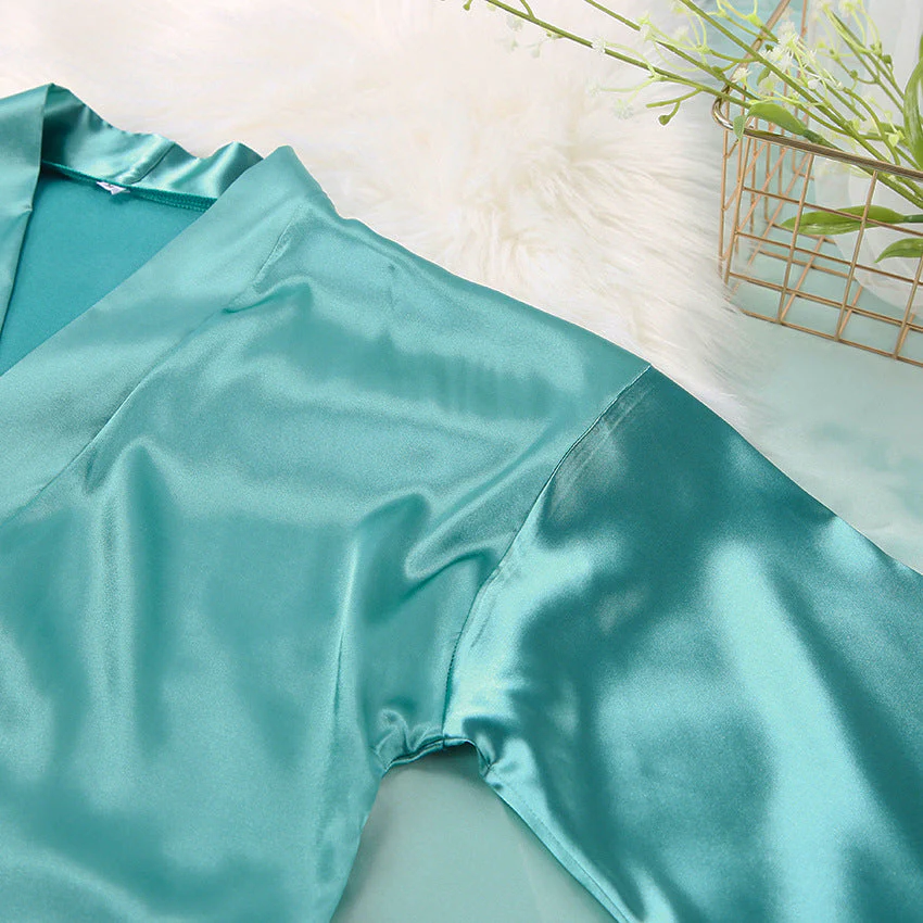 Satin Silk Cardigan Lace-up Nightgown Solid Color FD - Image 42