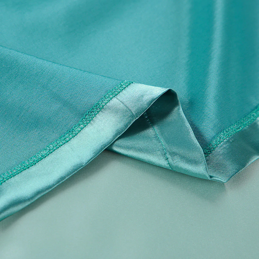 Satin Silk Cardigan Lace-up Nightgown Solid Color FD - Image 44