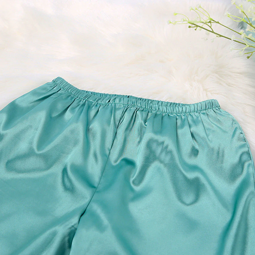 Satin Silk Cardigan Lace-up Nightgown Solid Color FD - Image 45