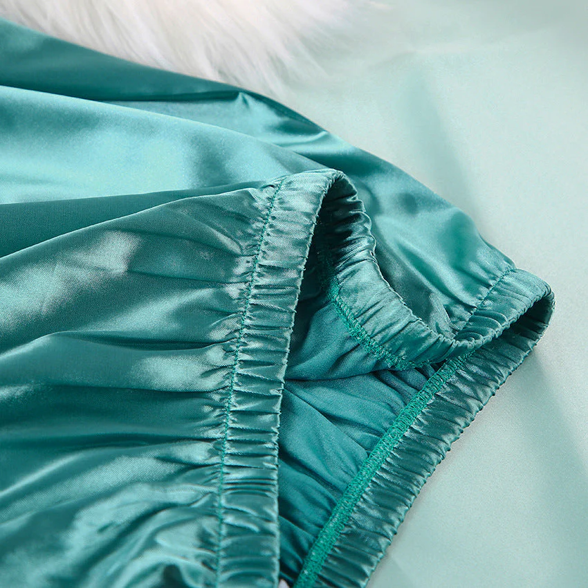 Satin Silk Cardigan Lace-up Nightgown Solid Color FD - Image 47