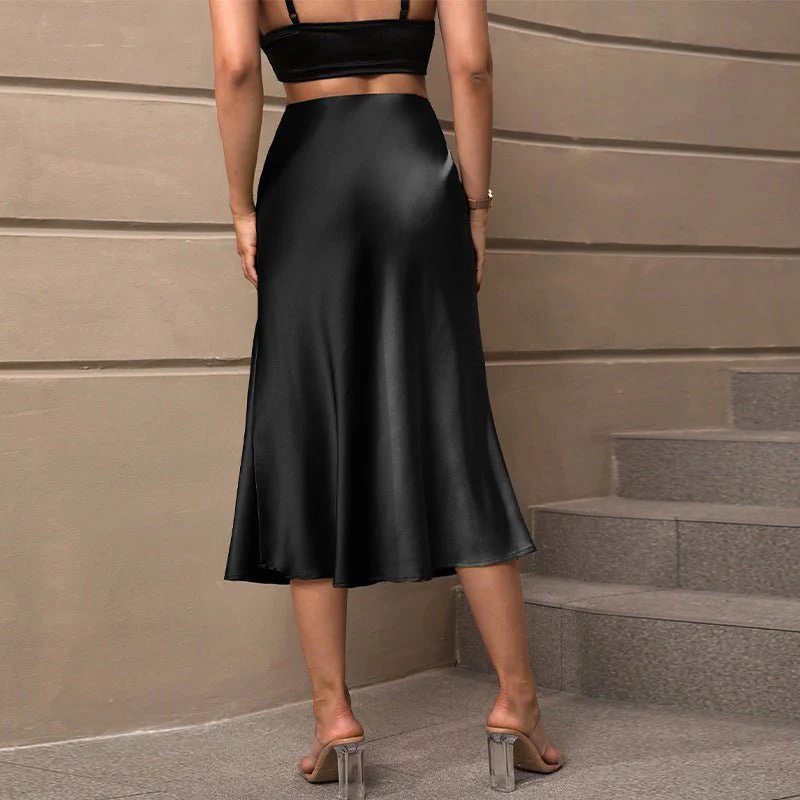 Satin silk skirt 2025 spring and summer elegant style polyester medium length A-shaped skirt - Image 2