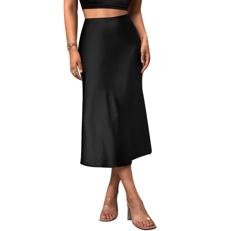 Satin silk skirt 2025 spring and summer elegant style polyester medium length A-shaped skirt - Image 5