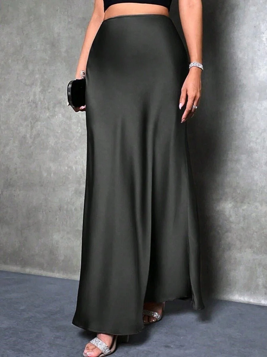 satin skirt spring and summer new simple imitation silk long skirt women's clothing - Image 21