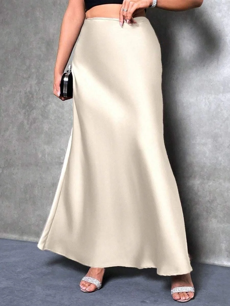 satin skirt spring and summer new simple imitation silk long skirt women's clothing - Image 33