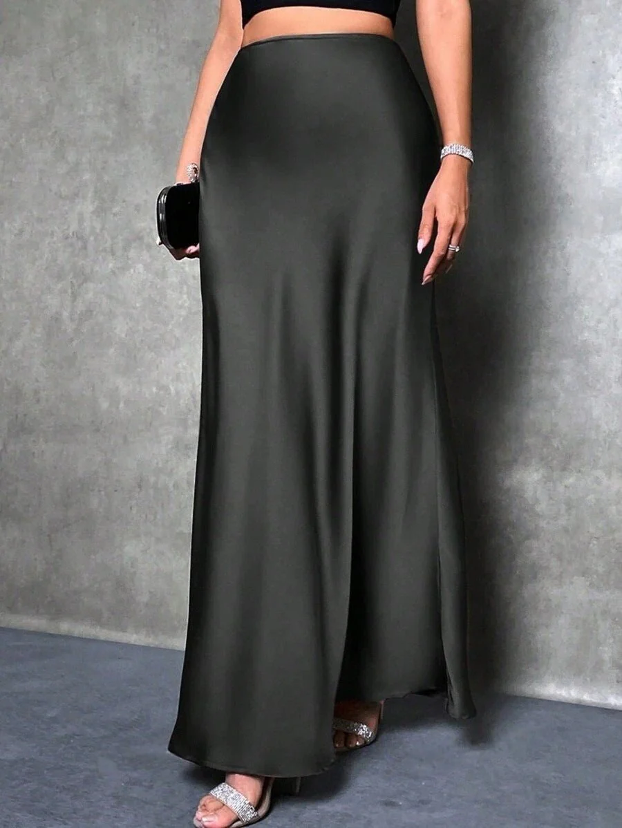 satin skirt spring and summer new simple imitation silk long skirt women's clothing - Image 38