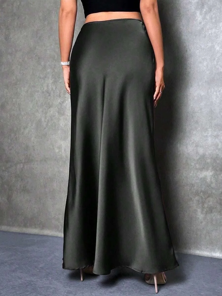 satin skirt spring and summer new simple imitation silk long skirt women's clothing - Image 39