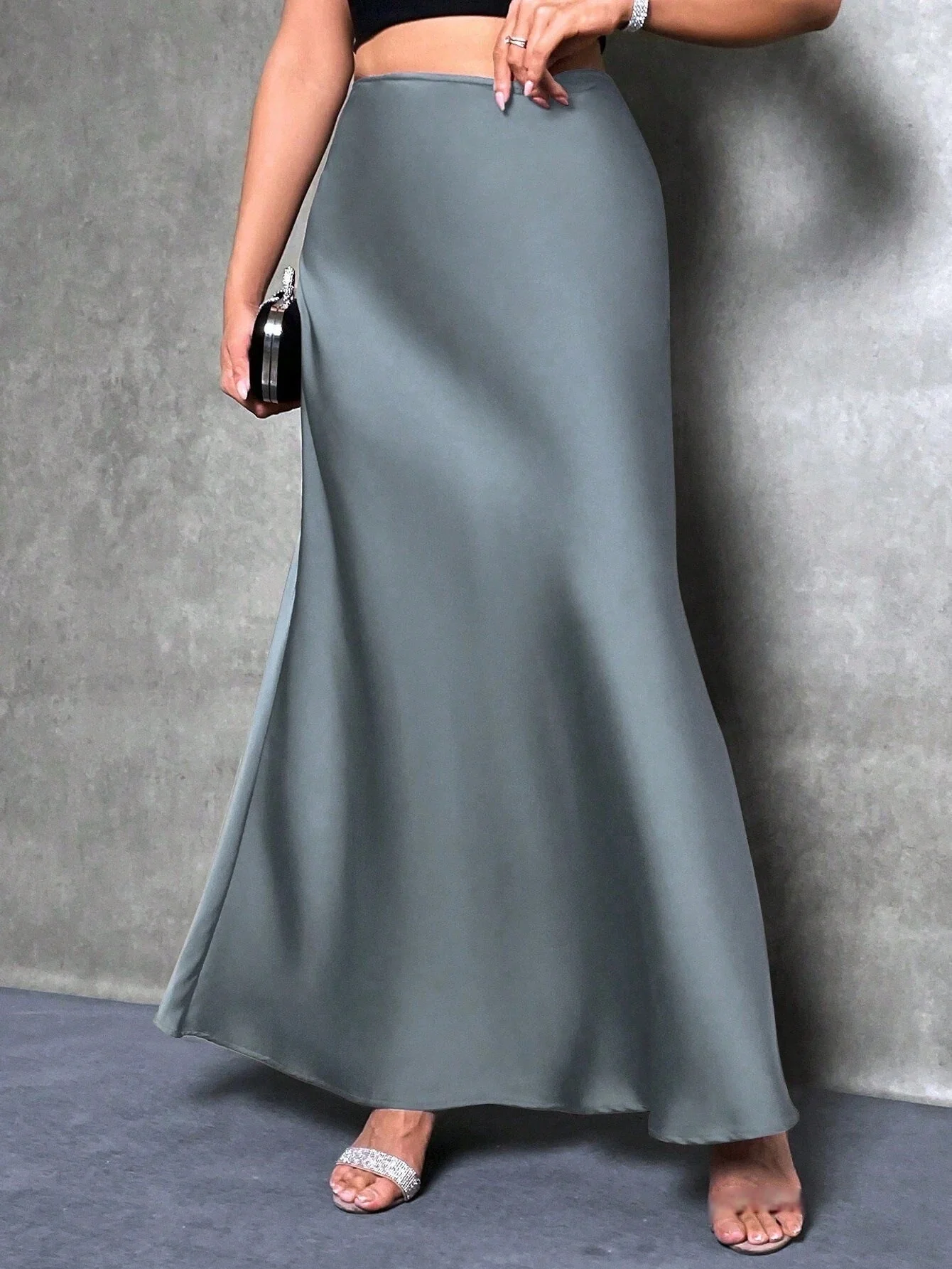 satin skirt spring and summer new simple imitation silk long skirt women's clothing - Image 4