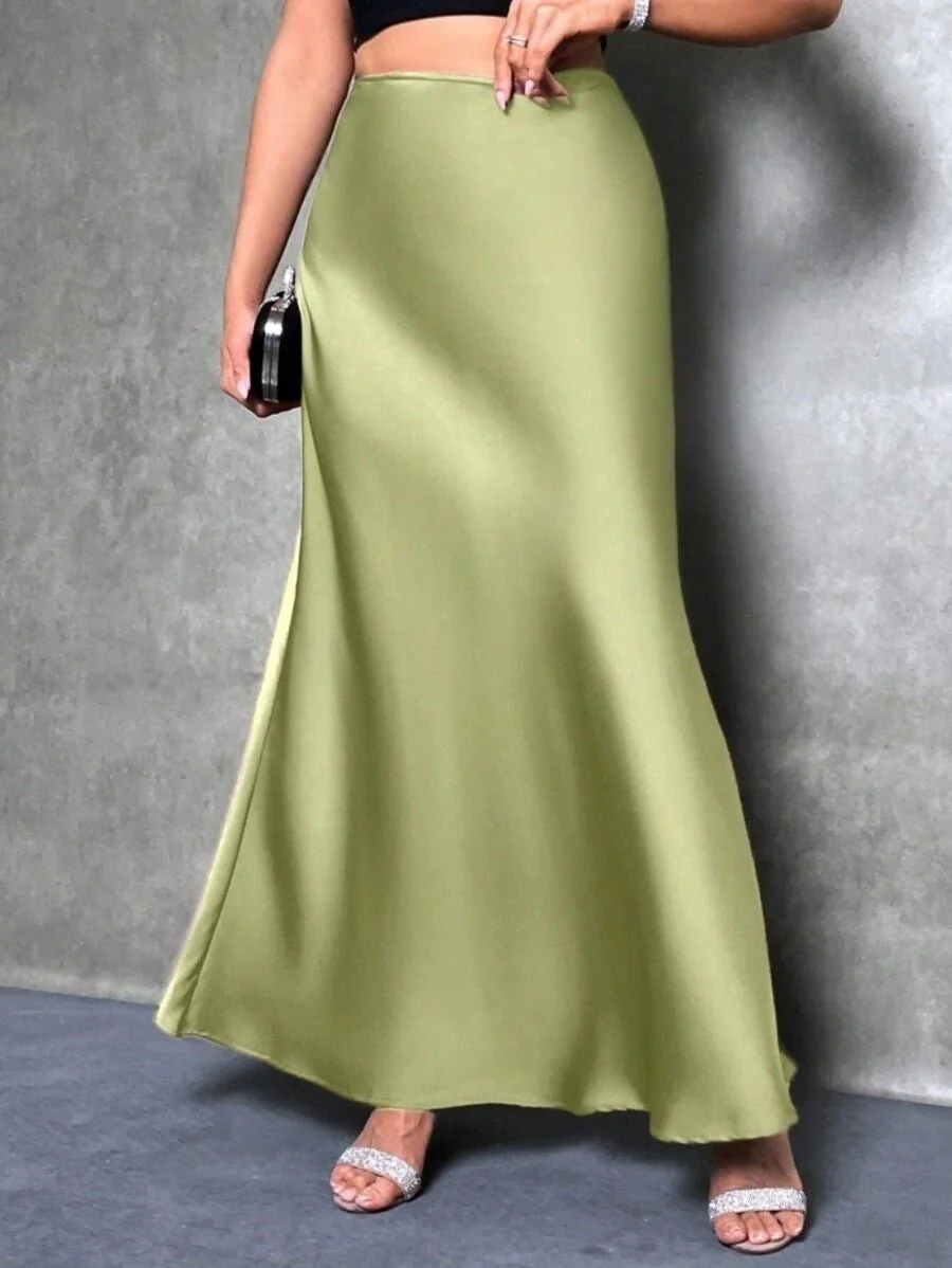 satin skirt spring and summer new simple imitation silk long skirt women's clothing - Image 46