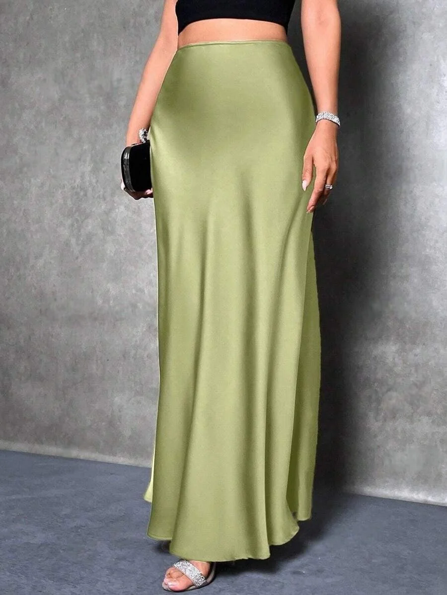 satin skirt spring and summer new simple imitation silk long skirt women's clothing - Image 48